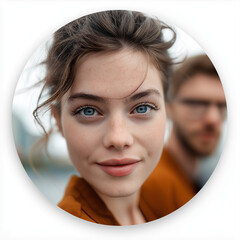 Lächelnde Frau nach dem Schreiben einer positiven Kundenrezension