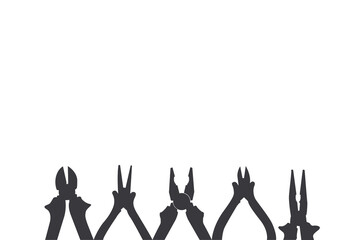 Collection of types of pliers vector silhouettes.