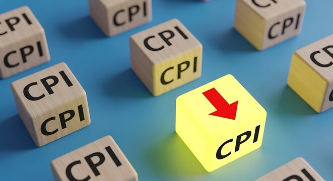 Consumer price index cpi blocks with a downward arrow indicating a decrease in inflation, symbolizing economic trends