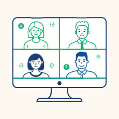 Social network icons with cartoon businesspeople communicating via computer technology