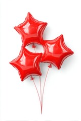 Three red star-shaped balloons isolated on a white background