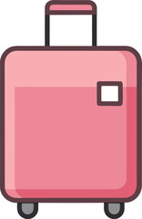 Rolling suitcase with extended handle, bright colors, vacation gear illustration.