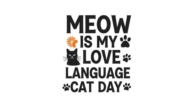 Meow is my love language cat day isolated on transparent background