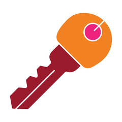 Modern and colorful flat design key icon for security, access, and finding solutions. A vibrant graphic symbol for business and real estate.