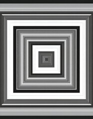 Abstract geometric pattern.  Layered squares in grayscale create a receding, centered illusion