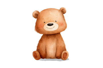 Cute teddy bear png. Watercolor brown teddy bear smiling cutely. Children's teddy bear plush toy.