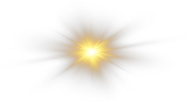 PNG sunlight and glowing sunbeam. Bright shine with lens flare and golden rays.
