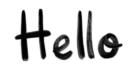 Hello ink brush lettering. Black hello modern handwritten calligraphy isolated on transparent background.