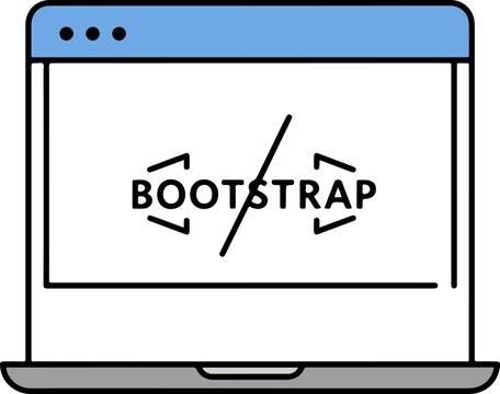Flat Line Style Bootstrap Framework Development on Laptop Screen Illustration
