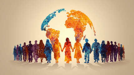 Diversity and unity concept with colorful silhouettes forming globe