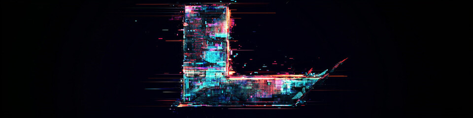 Glitch 'L' Digital Art - A distorted 'L' with digital noise, VHS-style glitches, and pixelated breaks. Cyber-inspired and edgy.
