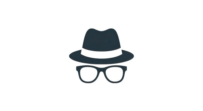 Incognito icon with hat and glasses isolated on transparent background