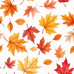 Watercolor autumn leaves seamless pattern on white background