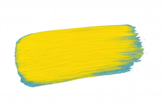 Vivid yellow paint brush stroke, blue-edged, adding textural visual dynamic against transparent backdrop - Powered by Adobe