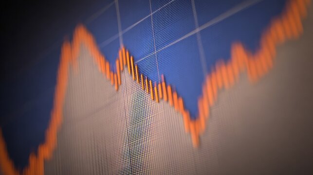A steep orange striped line graph with grid lines, ideal for financial analysis or economic data presentation,
