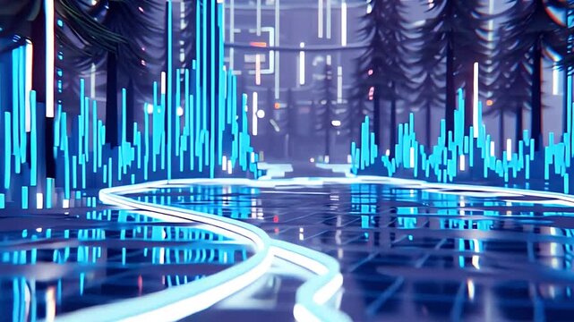Sci fi environment digital cityscape futuristic neon lightscape 4k AI generated video. Seamless loop futuristic neon trails abstract cyberpunk background 4k AI generated video.