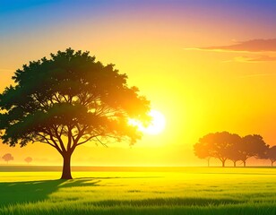 Sunrise over a field of grass