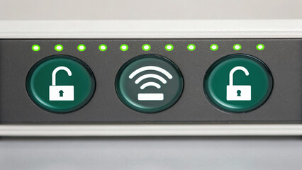 Secure connection indicators display status with icons for unlocked and wireless signals, representing connectivity and security in modern device