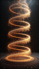 Mesmerizing glowing dust swirl spirals outward in dynamic motion, creating enchanting visual effect. golden particles dance gracefully, evoking sense of wonder and magic