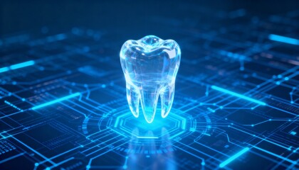 Digital tooth illustration dental technology 3d render futuristic environment close-up view dental health concept
