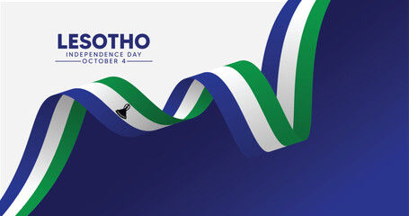 Lesotho independence day celebration with national flag ribbon design vector poster