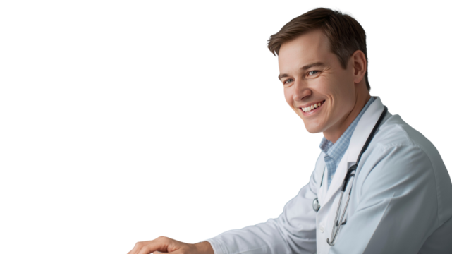 Confident and Smiling Male Doctor in White Coat