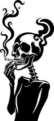 vector illustration of Smoking Skull Silhouette with Cigarette and Smoke, isolated on white