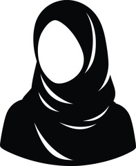 Black Silhouette of Muslim Woman in Traditional Dress vector illustration on a white background 