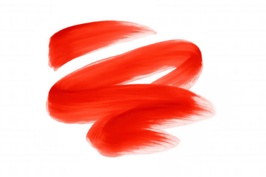 Red paint brush stroke creating dynamic spiral against transparent backdrop, adding artistic expression to graphic design compositions