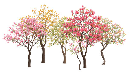 Fototapeta premium Vibrant Magnolia Trees in Spring Blossoms - Digital Illustration