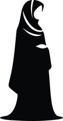 Black Silhouette of Muslim Woman in Traditional Dress vector illustration on a white background 