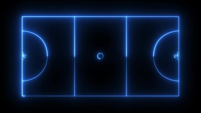glowing Neon netball courts icon animation on black background. futuristic digital icon video of a high-tech netball courts. netball court icon. 4k motion video.