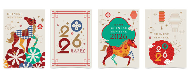 2026 Chinese new year festival with geometric year of the horse background.vector illustration for card,postcard,invitations and social media template