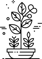 Minimalist Outline Growing Plant in Pot Icon Symbol for Garden