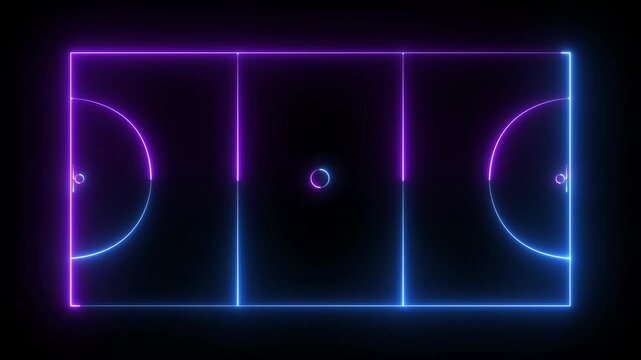 glowing Neon netball courts icon animation on black background. futuristic digital icon video of a high-tech netball courts. netball court icon. 4k motion video.