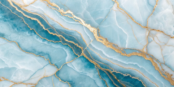 Abstract blue and gold marble texture with swirling veins - Powered by Adobe