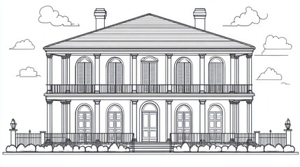 Classic creole house drawing