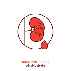Vector icon of kidney bleeding with blood drop.