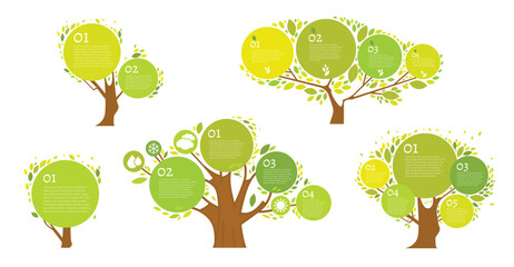 Eco infographic tree vector with green leaves, branches,