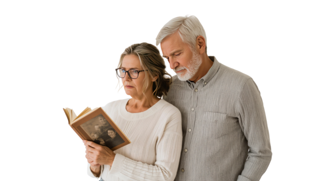 Senior Couple Sharing a Sentimental Photo Album Together
