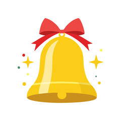Golden Christmas bell icon with a red bow, a festive vector graphic illustration for holiday celebration design isolated on white background