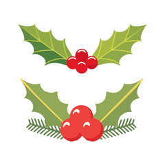 A festive collection of Christmas holly sprigs with vibrant red berries, perfect for holiday decorations, greeting cards, and seasonal garnish vector illustrations