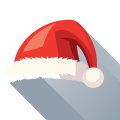 A festive red Santa Claus hat illustration with a long shadow, a classic Christmas and winter holiday symbol, perfect for a snowman.svg graphic