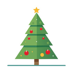 Stylized green Christmas fir tree decorated with colorful balls and a golden star for winter holidays.svg graphic