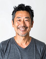 Fototapeta premium 日本人,男性,40代,満面の笑み,シンプルな白い背景,Simple white background,Japanese,Male,Forties,Beaming 