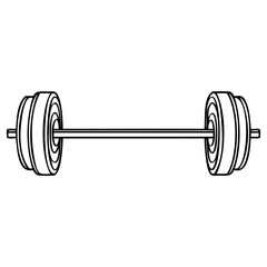 Black and white barbell weight, simple line art illustration for fitness and gym