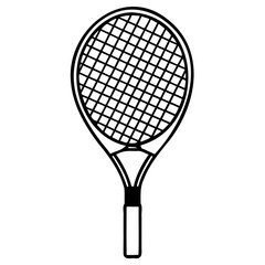 Black and white line art illustration of tennis racket