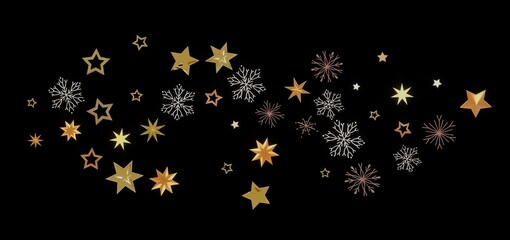 Elegant winter design with gold stars and snowflakes. Perfect for holiday cards, banners, and more!