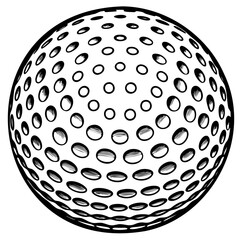 Detailed black and white illustration of a golf ball with geometric dimples