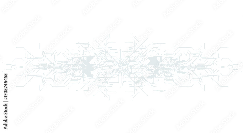 Poster abstract white background showcasing a digital circuit board pattern with symmetrical elements, conc